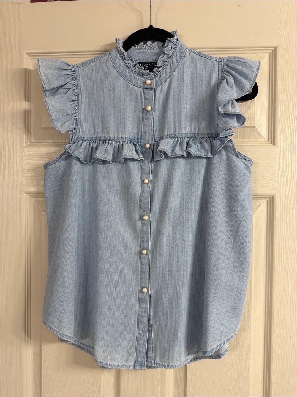 SSYS Denim Ruffle Top Large - Picture 2 of 5